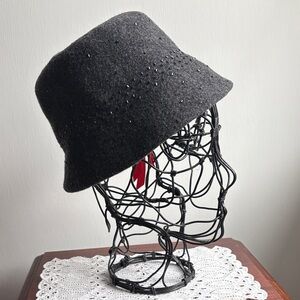 Nine West Elegant Gray Wool Blend Embellished Bucket Hat One Size